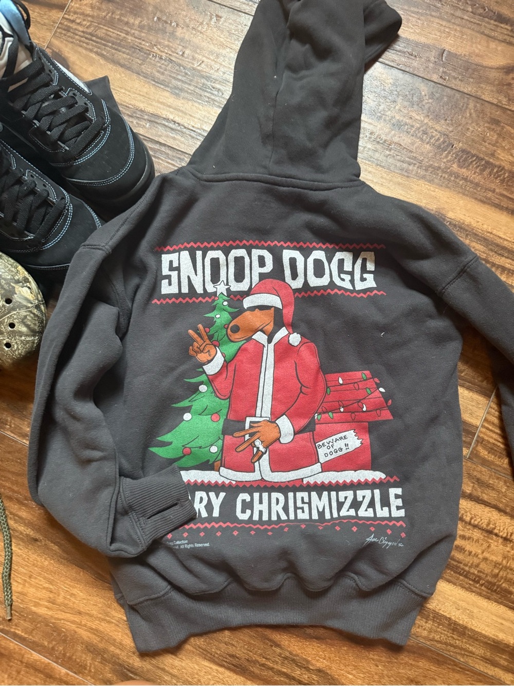 abercrombie kids Black Hoodie with Red & Green Graphic
